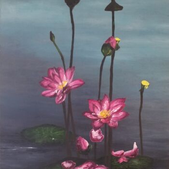 Painting titled "Faux lotus" by Valerie De Iseppi, Original Artwork, Oil