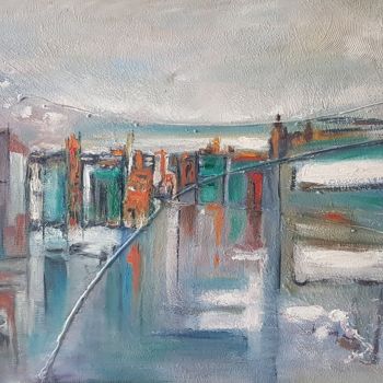 Painting titled "CITY" by Valerie Dragacci, Original Artwork, Oil