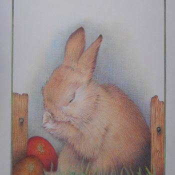 Drawing titled "Petit lapin de Pâqu…" by Valérie Jouffroy Ricotta, Original Artwork, Ballpoint pen