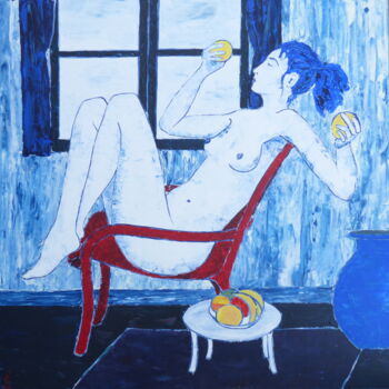 Картина под названием "nu-aux-fruits" - Valerie   Jouve, Подлинное произведение искусства, Акрил Установлен на Деревянная ра…