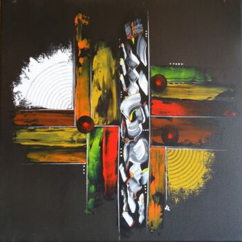 Painting titled "Les indiens se prep…" by Valérie Lamarre, Original Artwork, Acrylic Mounted on Wood Stretcher frame