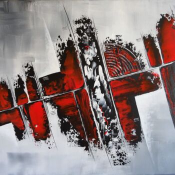 Painting titled "Octobre rouge" by Valérie Lamarre, Original Artwork, Acrylic Mounted on Wood Stretcher frame