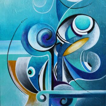 Painting titled "Aquarius" by Valérie Lamarre, Original Artwork, Acrylic Mounted on Wood Stretcher frame