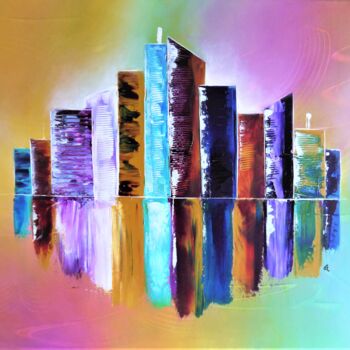 Painting titled "City Q" by Valérie Lamarre, Original Artwork, Acrylic Mounted on Wood Stretcher frame