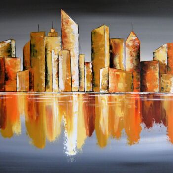 「City W」というタイトルの絵画 Valérie Lamarreによって, オリジナルのアートワーク, アクリル ウッドストレッチャーフレームにマウント