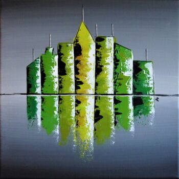 제목이 "City V"인 미술작품 Valérie Lamarre로, 원작, 아크릴 나무 들것 프레임에 장착됨