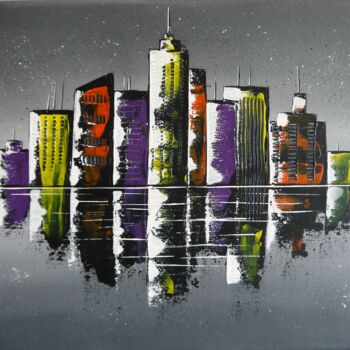 Painting titled "City Y" by Valérie Lamarre, Original Artwork, Acrylic Mounted on Wood Stretcher frame