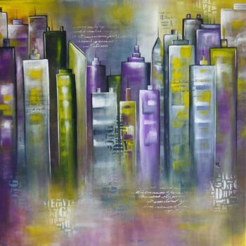 "City O" başlıklı Tablo Valérie Lamarre tarafından, Orijinal sanat, Akrilik Ahşap Sedye çerçevesi üzerine monte edilmiş