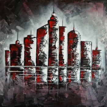 Painting titled "City R" by Valérie Lamarre, Original Artwork, Acrylic Mounted on Wood Stretcher frame