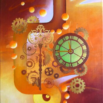 Painting titled "Steampunk 2" by Valérie Lamarre, Original Artwork, Acrylic Mounted on Wood Stretcher frame