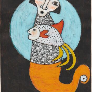 Drawing titled "Poissons" by Valérie Lang, Original Artwork, Acrylic