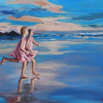Ζωγραφική με τίτλο "Sunset girls-sun-En…" από Valérie Le Meur, Αυθεντικά έργα τέχνης, Ακρυλικό Τοποθετήθηκε στο Ξύλινο φορεί…