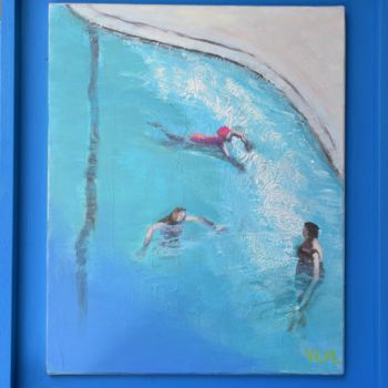 Painting titled "La piscine municipa…" by Valérie Le Meur, Original Artwork, Acrylic Mounted on Wood Stretcher frame
