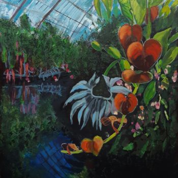 Painting titled "The greenhouse-Symp…" by Valérie Le Meur, Original Artwork, Acrylic Mounted on Wood Stretcher frame
