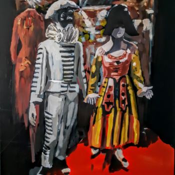 Painting titled "Dans les coulisses…" by Valérie Le Meur, Original Artwork, Acrylic Mounted on Wood Stretcher frame