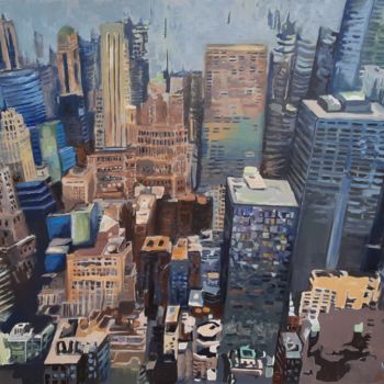 Картина под названием "New-York - Manhattan" - Valérie Le Meur, Подлинное произведение искусства, Акрил Установлен на Деревя…