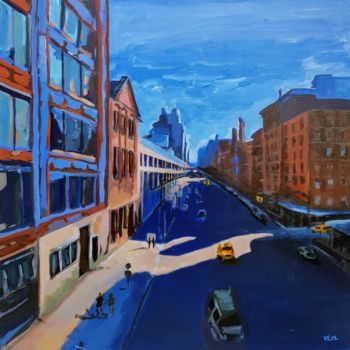 Schilderij getiteld "New-York street" door Valérie Le Meur, Origineel Kunstwerk, Acryl Gemonteerd op Frame voor houten branc…