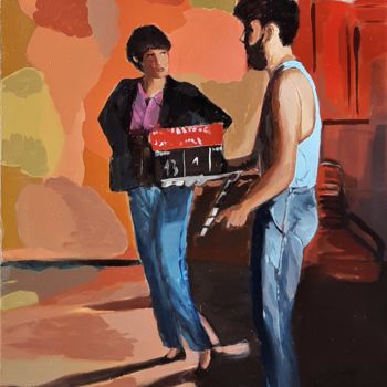 Painting titled "Le tournage" by Valérie Le Meur, Original Artwork, Acrylic Mounted on Wood Stretcher frame