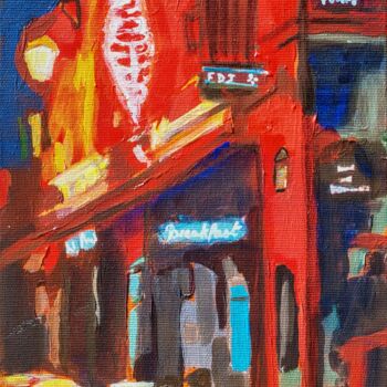 Painting titled "Le Marais at night:…" by Valérie Le Meur, Original Artwork, Acrylic Mounted on Wood Stretcher frame