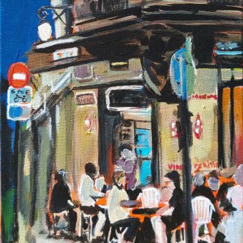 Painting titled "Le Marais at night:…" by Valérie Le Meur, Original Artwork, Acrylic Mounted on Wood Stretcher frame