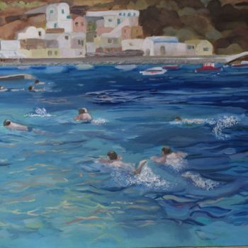 绘画 标题为“Swimming in the port” 由Valérie Le Meur, 原创艺术品, 油 安装在木质担架架上