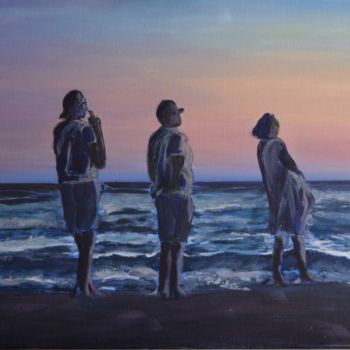 Painting titled "Tourists watching t…" by Valérie Le Meur, Original Artwork, Acrylic Mounted on Wood Stretcher frame