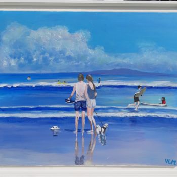 Pintura intitulada "Mariane à la plage" por Valérie Le Meur, Obras de arte originais, Acrílico Montado em Armação em madeira