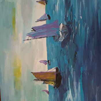 Painting titled "Sailboats in Harbor" by Valerie Leri, Original Artwork, Acrylic