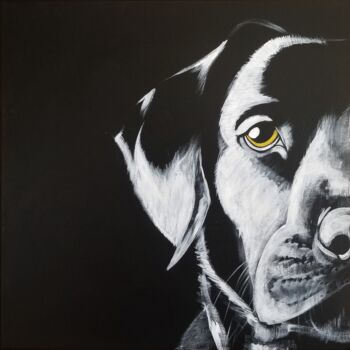 Schilderij getiteld "Labrador" door Valérie Maraux, Origineel Kunstwerk, Olie Gemonteerd op Frame voor houten brancard