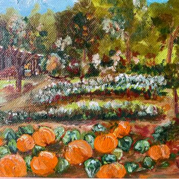Painting titled "CITROUILLES" by Valérie Morin, Original Artwork, Oil Mounted on Wood Stretcher frame