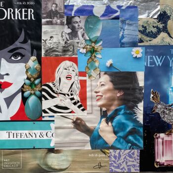 Collages intitolato "Audrey Hepburn" da Valerie Noble Val, Opera d'arte originale, Collages Montato su Telaio per barella in…