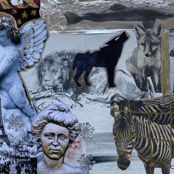 Collages titulada "Tristesse" por Valerie Noble Val, Obra de arte original, Collages Montado en Bastidor de camilla de madera