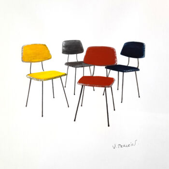 Zeichnungen mit dem Titel "Chaises design" von Valérie Perlein, Original-Kunstwerk, Acryl