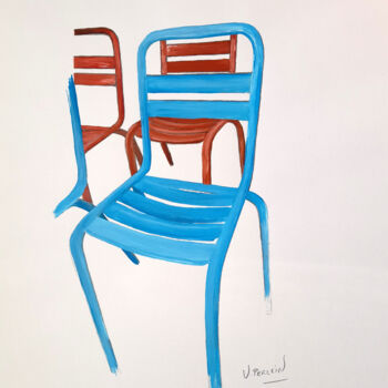 Zeichnungen mit dem Titel "Les chaises" von Valérie Perlein, Original-Kunstwerk, Acryl