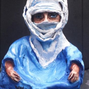 Sculpture titled "l'homme bleu du dés…" by Valérie Perrault, Original Artwork, Clay