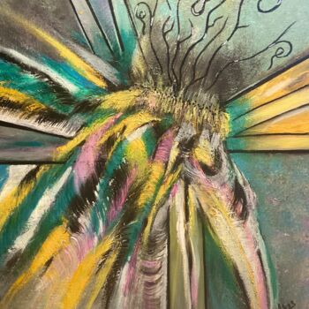 Painting titled "Plumes" by Valerie Sagnier (Val'Art), Original Artwork, Acrylic Mounted on Wood Stretcher frame