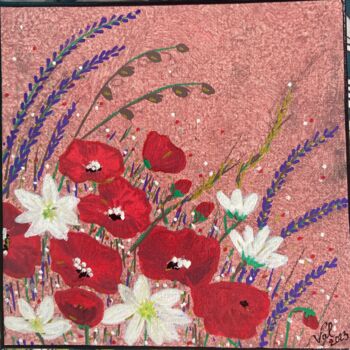 Painting titled "Fleurs sauvages" by Valerie Sagnier (Val'Art), Original Artwork, Acrylic Mounted on Wood Stretcher frame