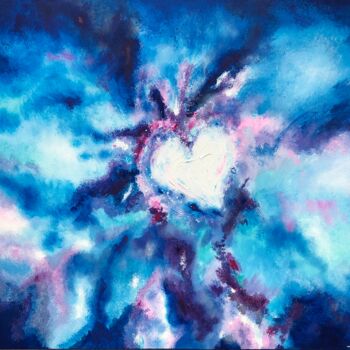 Painting titled "Blue heart" by Valérie Schuler, Original Artwork, Acrylic Mounted on Wood Stretcher frame