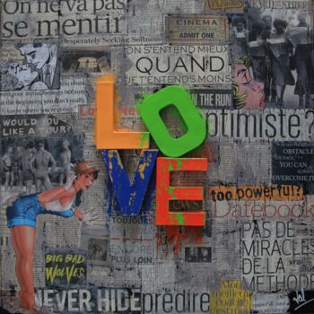 Collages titled "Tainted Love" by Valérie Weiland (VALpapers), Original Artwork, Collages Mounted on Wood Stretcher frame