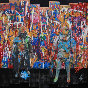 Collages titled "Colors War" by Valérie Weiland (VALpapers), Original Artwork, Collages Mounted on Wood Stretcher frame