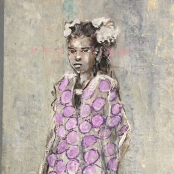 Peinture intitulée "fille aux rubans" par Valérie Chrétien, Œuvre d'art originale, Acrylique