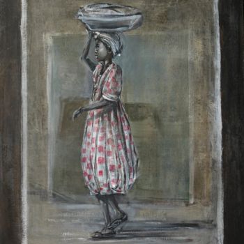 Pittura intitolato "scène de rue" da Valérie Chrétien, Opera d'arte originale