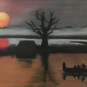 Drawing titled "Le lac" by Valerie Cipollina, Original Artwork, Pastel
