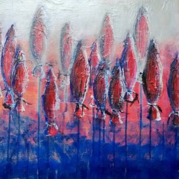 Peinture intitulée "parasols-rouges-her…" par Valérie Eymeric, Œuvre d'art originale, Huile