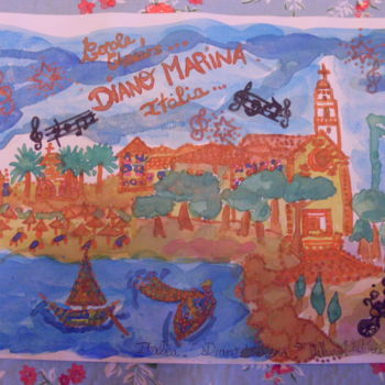 Pintura titulada "Diano Marina et son…" por Valerie Guiot, Obra de arte original, Gouache