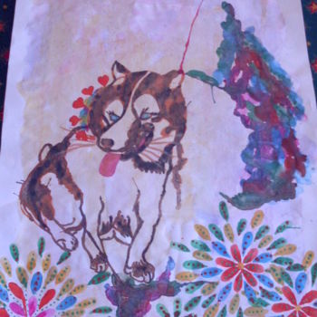 绘画 标题为“Le chien de labeur…” 由Valerie Guiot, 原创艺术品, 水粉