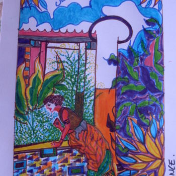 Drawing titled "TI AMO" by Valerie Guiot, Original Artwork, Marker