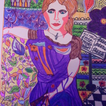 Drawing titled "LA CHANTEUSE D'OPER…" by Valerie Guiot, Original Artwork, Marker