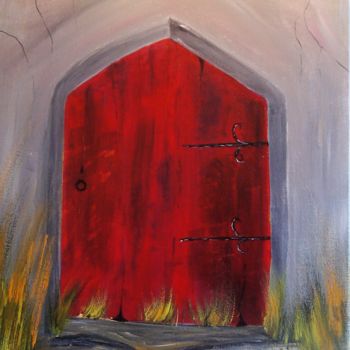 Painting titled "porte rouge" by Valérie Rebourg, Original Artwork, Acrylic