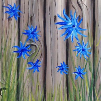 Pintura titulada "Fleurs bleues" por Valérie Rebourg, Obra de arte original, Acrílico